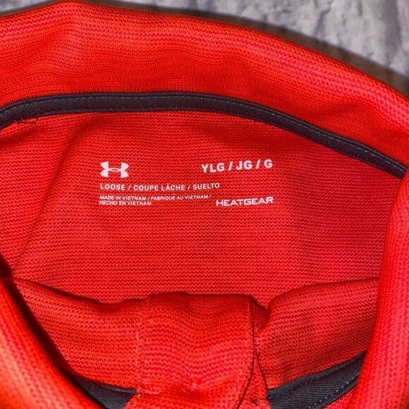Under Armour boys youth L loose fit heatgear short sleeve polo shirt orange - Picture 3 of 4